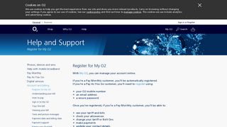 O2 | Help & Support | Account and billing | Register to My O2