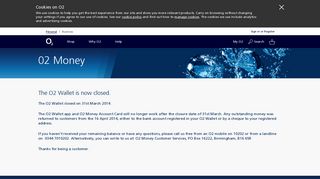 O2 | O2 money | The O2 Wallet service closed on 31st March 2014