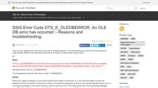 SSIS Error Code DTS_E_OLEDBERROR. An OLE DB error has ...