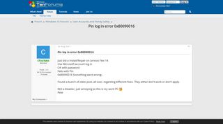 Pin log in error 0x80090016 - Windows 10 Forums