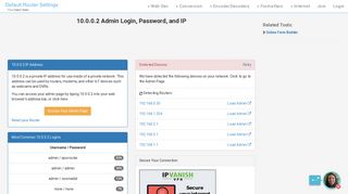 10.0.0.2 Admin Login, Password, and IP - Clean CSS