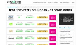 NJ Online Casino Bonus Codes - $10-$30 FREE - Use BONUSSEEKER
