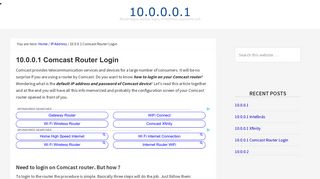 10.0.0.1 Comcast Router Login, Xfinity, password wifi, admin, fix to