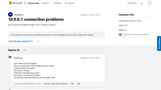 10.0.0.1 connection problems - Microsoft Community