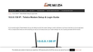 10.0.0.138 IP : Telstra Modem Setup & Login Guide - 192.168.1.254