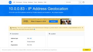10.0.0.83 - No unique location - Private network - IP address geolocation