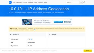 10.0.10.1 - No unique location - Private network - IP address geolocation