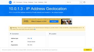 10.0.1.3 - No unique location - Private network - IP address geolocation