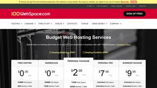 Budget web hosting services and domain names from 100WebSpace