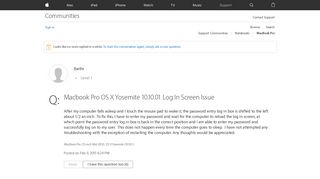 Macbook Pro OS X Yosemite 10.10.01 Log In… - Apple Community