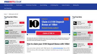 10Bet Free Be - Claim £100 Deposit Bonus | Freebets.co,uk