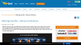 VIP-bet.com | Sports | 10Bet Sign Up Offer - 50% up to £100 Bonus