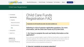 Child Care Funds Registration FAQ | 1199SEIU Funds