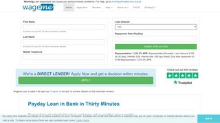 Payday Loans In Bank In 30 min - Wageme.com ® Official Site