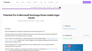 Potential Fix to Microsoft Exchange Email mobile login issues