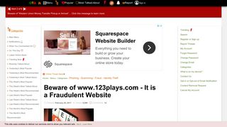 Beware of www.123plays.com - It is a Fraudulent Website