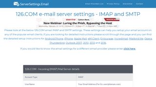 126.COM email server settings - IMAP and SMTP - ServerSettings.Email
