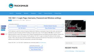 192.168.1.1 Login Page, Username, Password and Wireless settings ...