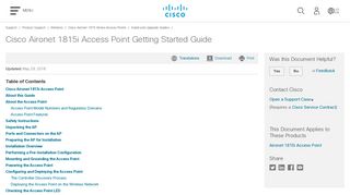 Cisco Aironet 1815i Access Point Getting Started Guide - Cisco