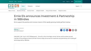 Ernie Els announces Investment & Partnership in 18Birdies