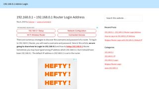 192.168.0.1 Admin Login - Default router admin password