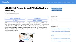 192.168.0.1 Router Login [IP Default Admin Password] - WindowsFish