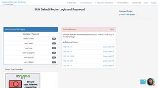 SUN Default Router Login and Password - Clean CSS