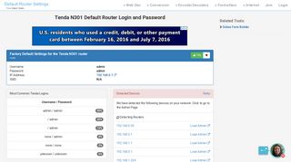 Tenda N301 Default Router Login and Password - Clean CSS