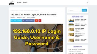 192.168.0.10 Admin Login, IP, User & Password - Router Login