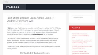 192.168.0.1 Router Login, Admin, Login, IP Address, Password WIFI