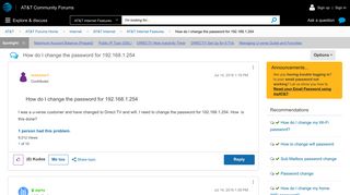 How do I change the password for 192.168.1.254 - AT&T Community