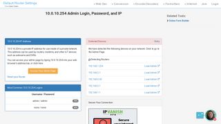 10.0.10.254 Admin Login, Password, and IP - Clean CSS
