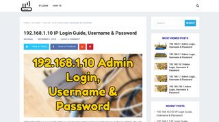 192.168.1.10 IP Login Guide, Username & Password - Router Login