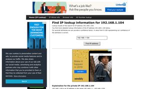 192.168.1.104 - Find IP Address - Lookup and locate an ip address