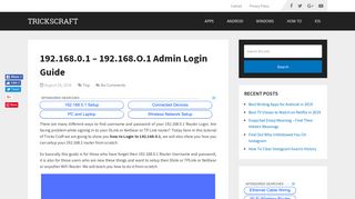 192.168.0.1 – 192.168.O.1 Admin Login Guide - TricksCraft