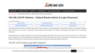 192.168.l.254 IP Address - Default Router Admin & Login Password