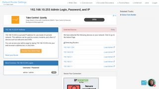 192.168.10.253 Admin Login, Password, and IP - Clean CSS