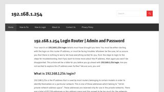 192.168.1.254 Login Router | Admin and Password - 192.168.l.254
