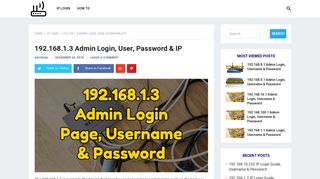 192.168.1.3 Admin Login, User, Password & IP - Router Login