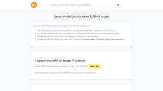192.168.169.1 - Hame MPR-A1 Router login and password - modemly