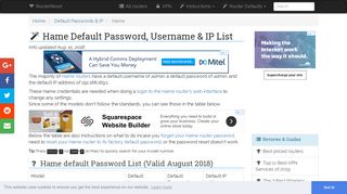 Hame Default Password, Login & IP List (updated August 2018 ...