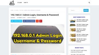 192.168.0.1 Admin Login, Username & Password - Router Login