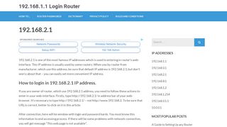 192.168.2.1 – 192.168.1.1 Login Router