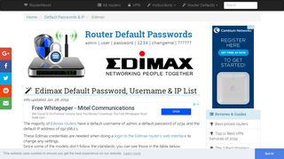 Edimax Default Password, Login & IP List (updated January 2019 ...