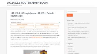 192.168.1.1 IP Login | www.192.168.l.l Default Router Login - 192.168 ...