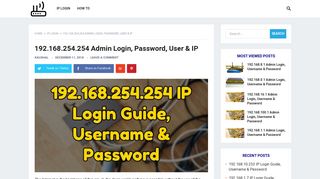 192.168.254.254 Admin Login, Password, User & IP - Router Login