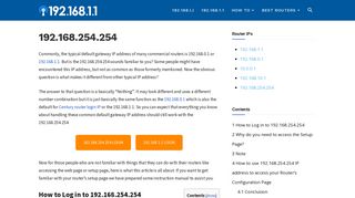 192.168.254.254 Admin Login (Default Gateway Page) - 192.168.1.1