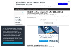 192.168.9.1 - Find IP Address - Lookup and locate an ip address