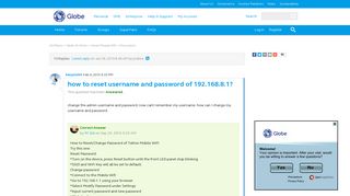 how to reset username and password of 192.168.8.1? | Globe Community