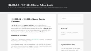 192.168.1.2 – 192.168.l.2 Login Admin Password